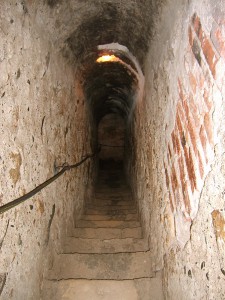 This is a secret passage in the Bran Castle (aka Dracula's castle) connecting the first to the third floor. It was discovered while restoring the castle. It's very narrow and steep. Author: Alessio Damato